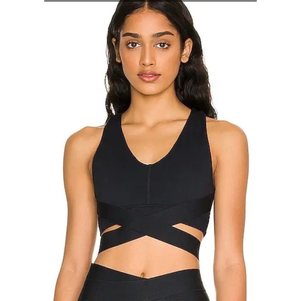 Le Ore Corso Crossover Black Wrap Around Racerback Sports Bra MEDIUM Dance Yoga